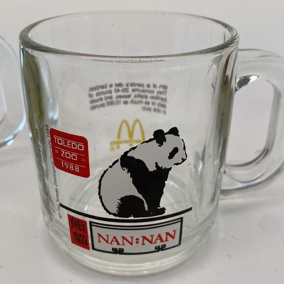 McDonald's Panda Bear Mug Set of 3 Toledo Zoo 1988 Nan Nan Le Le Clear Cups - Picture 3 of 10
